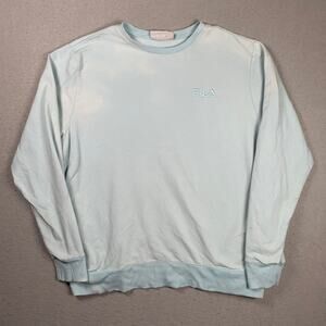 Fila Sweatshirt Womens 2XL Light Blue Crewneck Pullover Pockets Long Sleeve